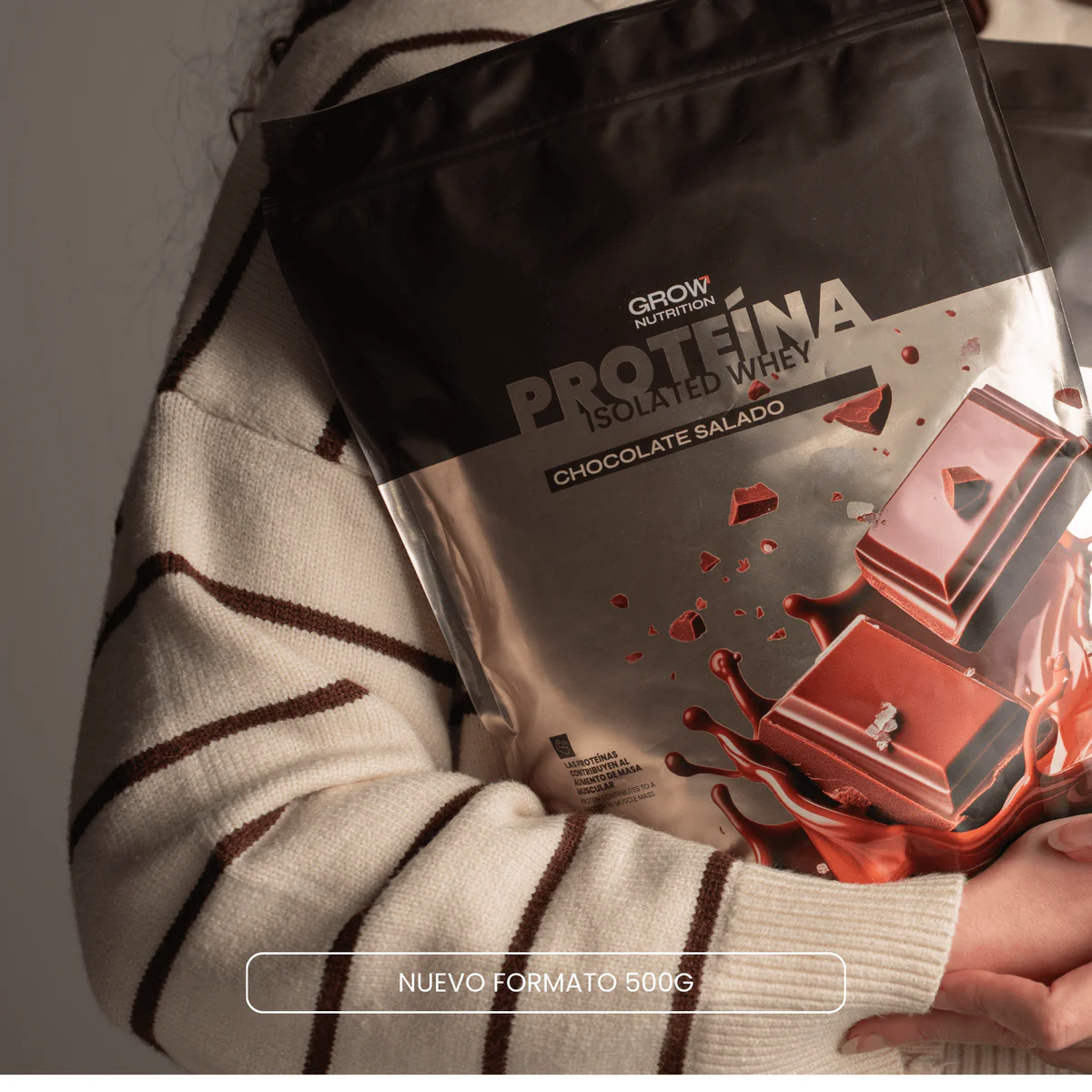 GROW NUTRITION PROTEINA ISOLATED WHEY CHOCOLATE SALADO 500 GR - Imagen 2