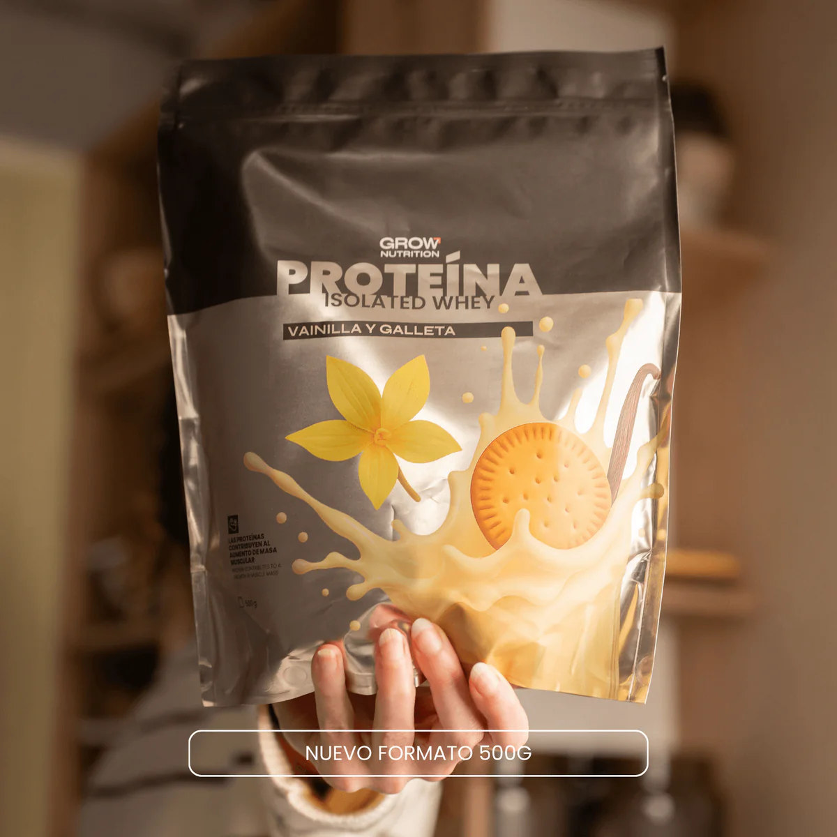 GROW NUTRITION PROTEINA ISOLATED WHEY VAINILLA-GALLETA 500 GR - Imagen 4