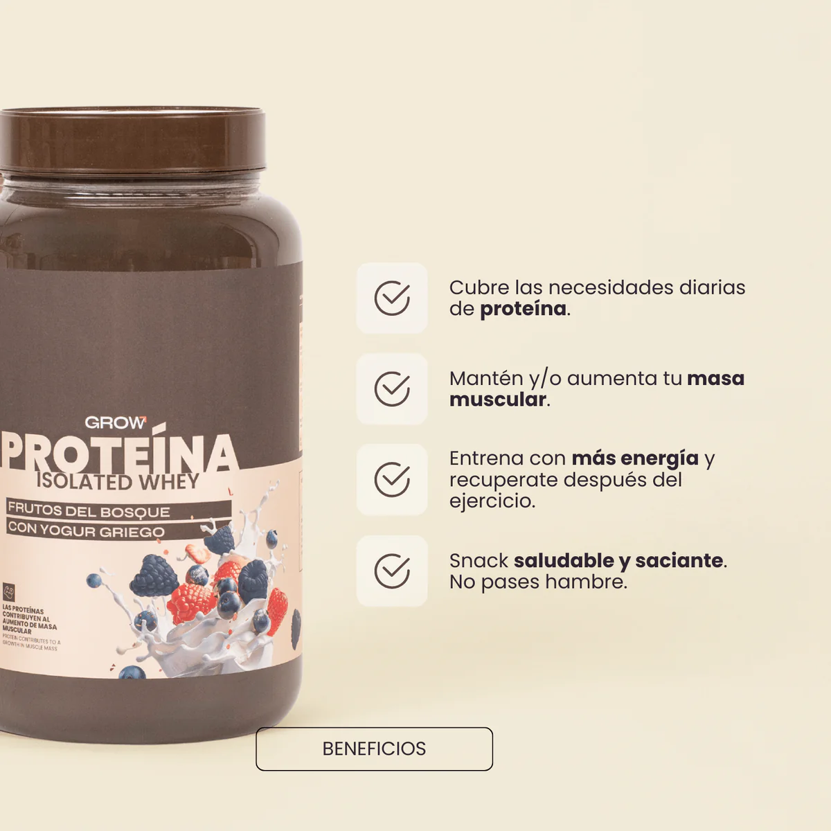 GROW NUTRITION PROTEINA ISOLATED WHEY FRUTOS DEL BOSQUE CON YOGUR GRIEGO 1 KG - Imagen 2