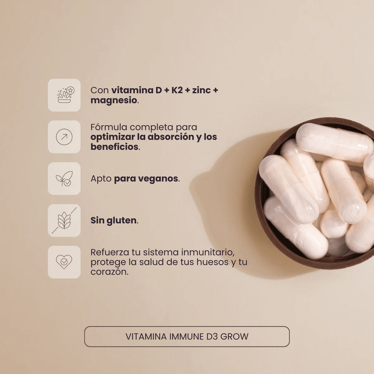 GROW NUTRITION INMUNE D3 60 CAPS - Imagen 4
