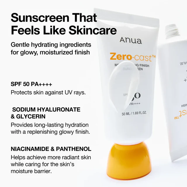 ANUA ZERO-CAST MOISTURIZING FINISH SUNSCREEN SPF50 PA++++ 50 ML - Imagen 3